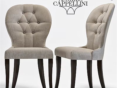 Elegant Light Gray Cappellini Single Chair with Tufted Backrest and Dark Wooden Legs 3d model