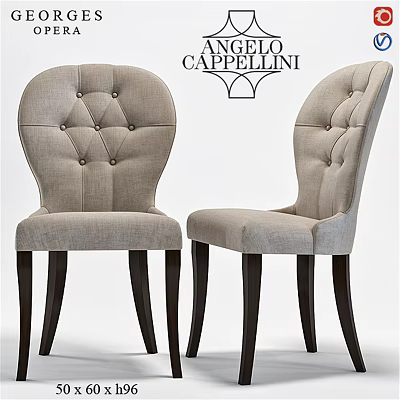 Elegant Light Gray Cappellini Single Chair with Tufted Backrest and Dark Wooden Legs 3d model