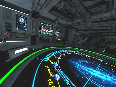 Futuristic Control Room With Circular Holographic Interface And Multiple Screens 3d model
