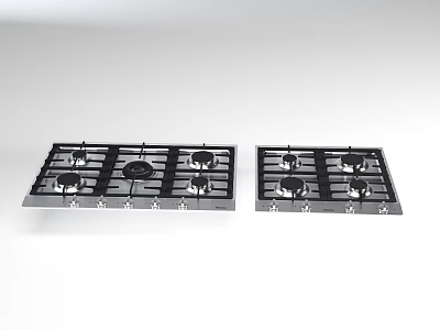 Two Modern Black Kitchen Gas Cooktops Stovetop Design With Multiple Burners 3d model