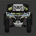 Camouflage All Terrain Vehicle with Black Seats Off Road Tires and Front Protective Gear
