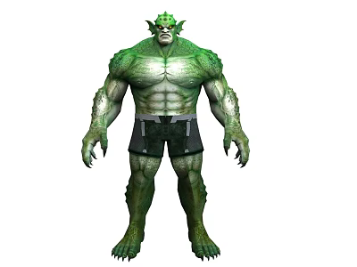 Green Monster Character Creature With Muscular Build And Clawed Limbs 3d model