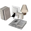 Modern Minimalist Decorative Ornament Set With Stacked Books Bird Figurine And Geometric Lamp
