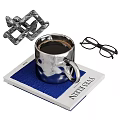 Decorative Ornament Set With Silver Candle Holders Metal Coffee Pot And Green Plant