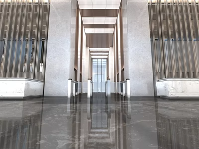 Modern Hotel Lobby Interior With Spacious Design Marble Floor And Metal Strip Walls 3d model