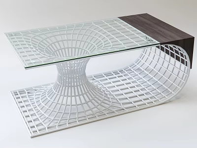 Modern Coffee Table With Glass Top White Grid Base And Dark Wooden Section 3d model
