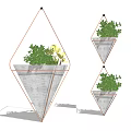 Geometric Hanging Planters With Green Plants Metal Frame And White Pot