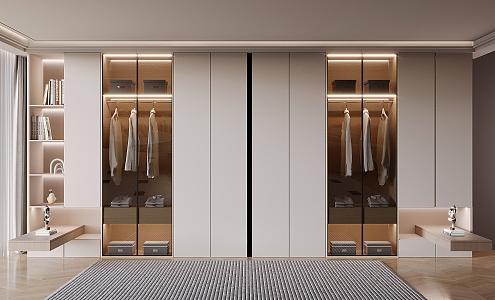 Modern Cream Style Wardrobe Top Wardrobe Flat Door Wardrobe Glass Cabinet Door Wardrobe Clothes Accessories 3d model