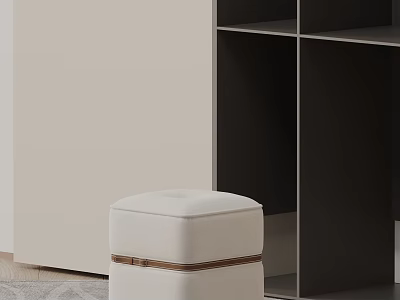 Modern Cream Upholstered Side Table With Wooden Trim In Living Room Interior 3d model