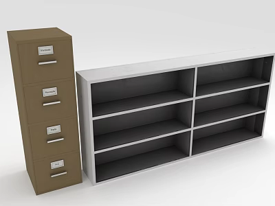Brown Filing Cabinet With Metal Handles And White Open Storage Shelf Unit 3d model