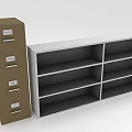 Brown Filing Cabinet With Metal Handles And White Open Storage Shelf Unit
