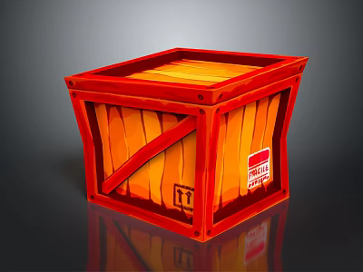 Red Wooden Crate With Orange Interior And Fragile Label For Household Supplies 3d model
