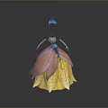 Man Wearing Crown Red Top Yellow Skirt Reflective 3D Model Gray Background