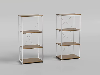 Pair of Modern Storage Shelving Units With Metal Frame And Wooden Shelves 3d model