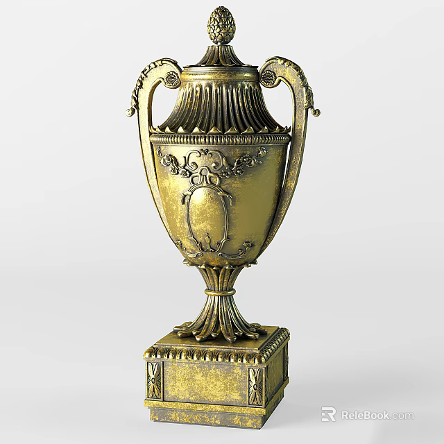 Golden Classic Trophy With Decorative Handles And Ornate Square Base Design 3d model 