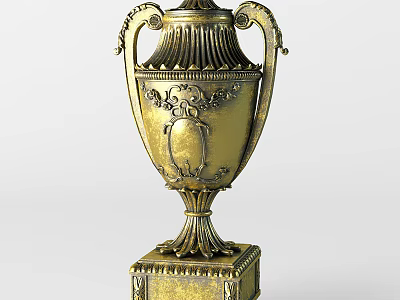 Golden Classic Trophy With Decorative Handles And Ornate Square Base Design 3d model