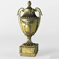 Golden Classic Trophy With Decorative Handles And Ornate Square Base Design