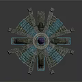 Ancient Stone Ritual Platform With Purple Gem Circular Base Steps And Ornate Carvings