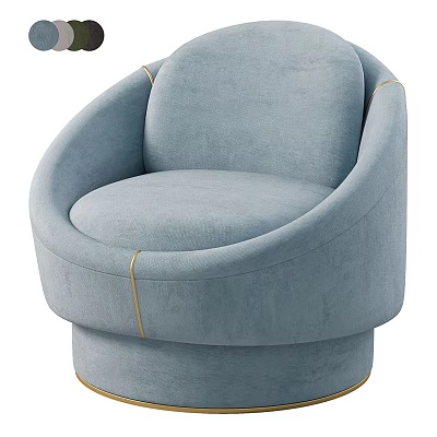 Light Blue Velvet Armchair with Rounded Arms Gold Accents Modern Design and Swivel Base 3d model