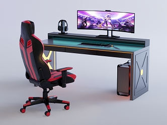 Modern computer table and chair E-sports table and chair combination 3d model