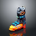 Black and Orange Ski Boots With Blue Laces Adjustable Straps and Sturdy Soles for Skiing