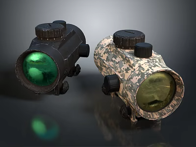 Tactical Weapon Scopes Black And Camouflage Patterns With Green Lens For Hunting And Shooting 3d model