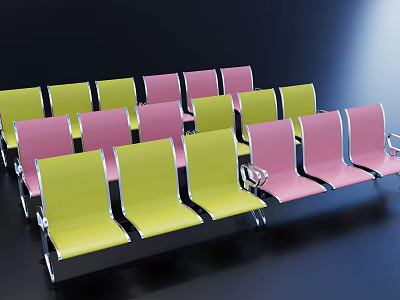 Neatly Arranged Landscape Seats With Yellow Pink Chairs And Metal Frames 3d model