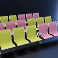 Neatly Arranged Landscape Seats With Yellow Pink Chairs And Metal Frames