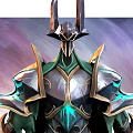 Elaborate Fantasy Armored Warrior Character with Green Gold Armor Sword and Shield