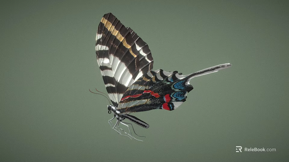 Vibrant Reptile With Black White Yellow Red Blue Patterns On Green Background 3d model 