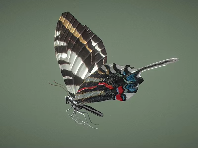 Vibrant Reptile With Black White Yellow Red Blue Patterns On Green Background 3d model