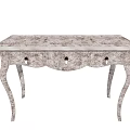 Vintage Wooden Desk With Carved Details Three Drawers And Curved Legs