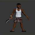 3D Character Model With White Tank Top Plaid Skirt Sandals Machete And Tattoos