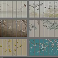 Decorative Botanical Paintings With Plum Blossoms Tree Branches And Multi Panel Designs 3d model