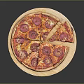 Sliced Pepperoni Pizza With Cheese And Tomato Sauce On Wooden Tray