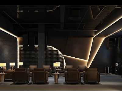 Modern Home Theater Interior With Leather Sofas And Ambient Lighting 3d model
