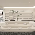 Modern Clothing Store With Glass Door Wooden Frame White Walls Clothing Racks And Display Shelves
