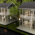 Waterfront Detached Villas With Lawn Trees And Balcony In Sunset Sky