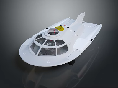 White Streamlined Concept Vehicle With Transparent Cockpit And Yellow Top Component 3d model