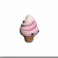 Pink and White Ice Cream Cone with Smiling Face and Swirled Cream Top