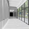 Modern Elevator Corridor With Spacious Design Large Glass Windows And Bright Natural Light 3d model