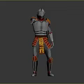 3D Model Of Armored Human Warrior In Silver Red Armor Holding Sword Standing Pose