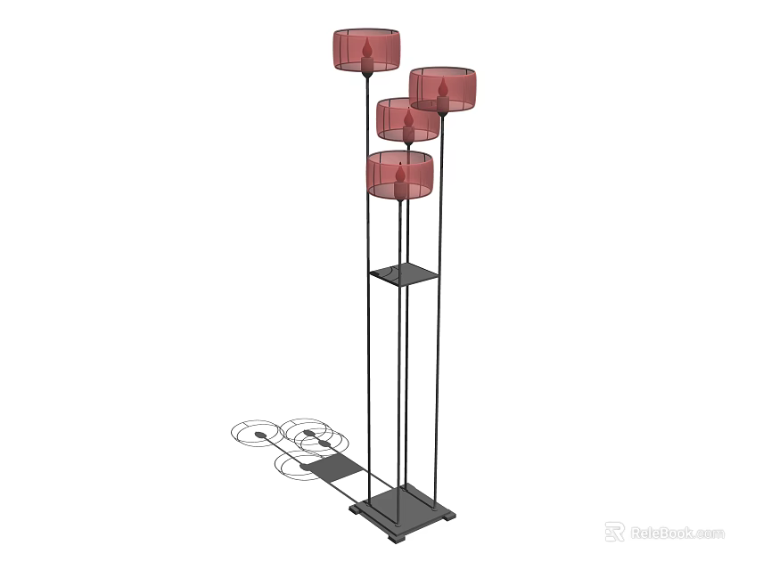 Modern Floor Lamp With Multiple Red Shades And Metal Stand Structure 3d model 