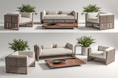 Modern outdoor sofa outdoor sofa coffee table combination 3d model