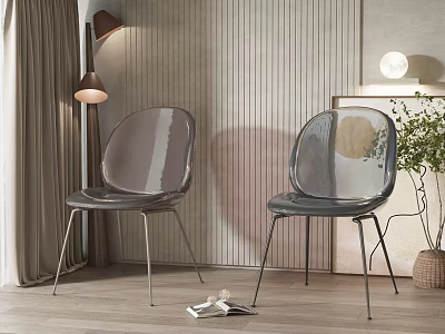 Modern Transparent Leisure Chairs With Metal Legs In Stripe Wall Room With Floor Lamp 3d model