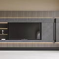 Modern TV Background Wall Design With Gray Panel LED Lighting And Side Shelves 3d model