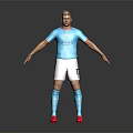 Man in light blue Etihad Airways jersey white shorts blue socks and red football boots