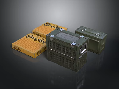 Goodies Food Containers Including Yellow Cartons And Green Plastic Crates 3d model