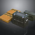 Goodies Food Containers Including Yellow Cartons And Green Plastic Crates