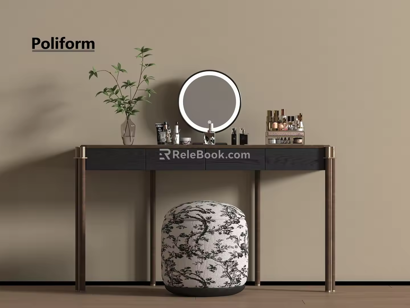 Middle Ancient Dressing Table Dressing Table Combination Middle Ancient Table Lamp Middle Style Green Plant Makeup Table Makeup Stool 3d model